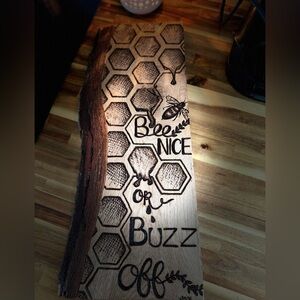 Hand made wood burned wall art.